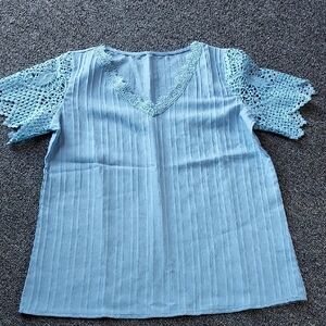 Light Blue Lace Sleeve Women's Top